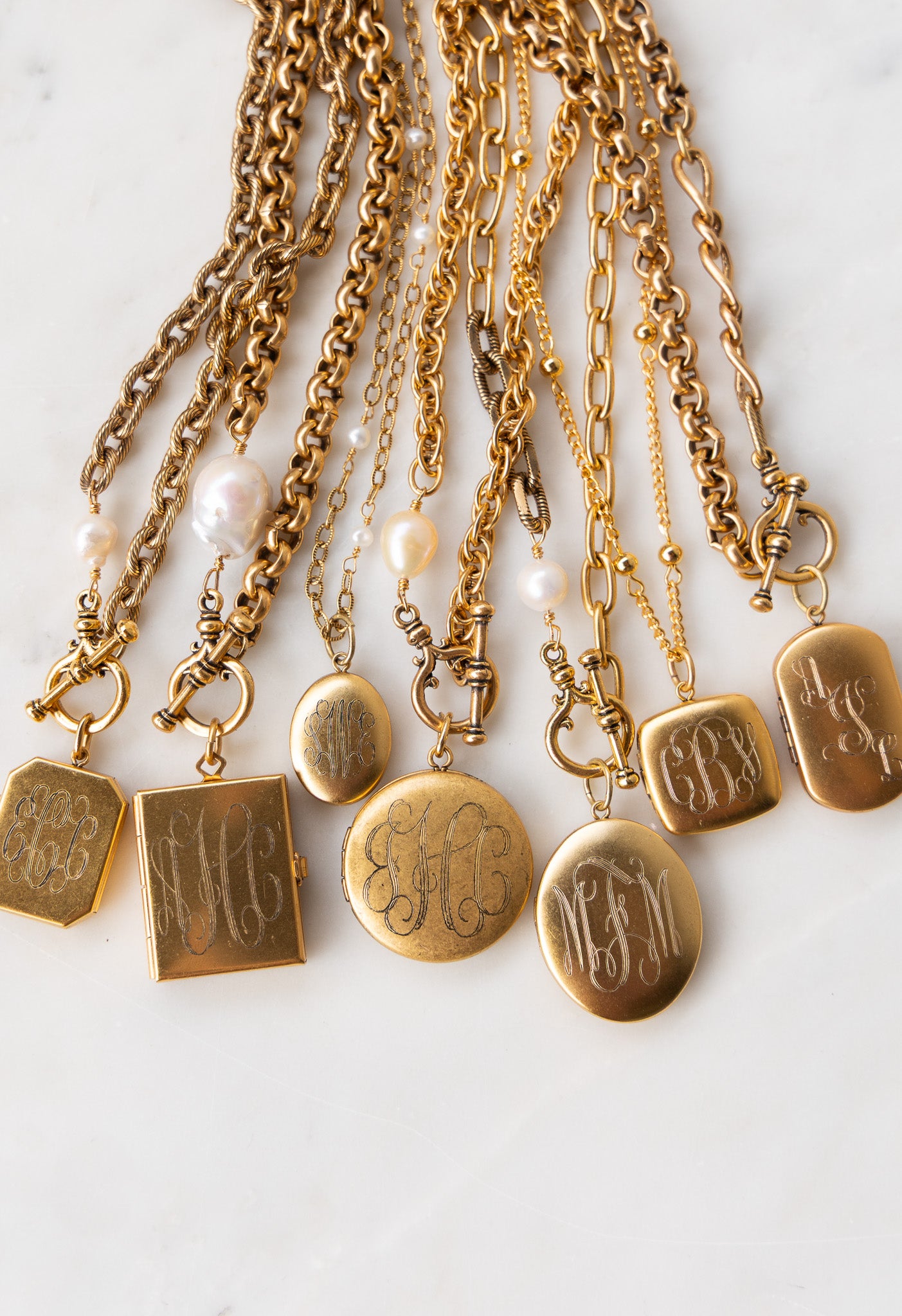 Custom Machine Engraved Katherine Necklace with Natural Pearl and Frances Locket
