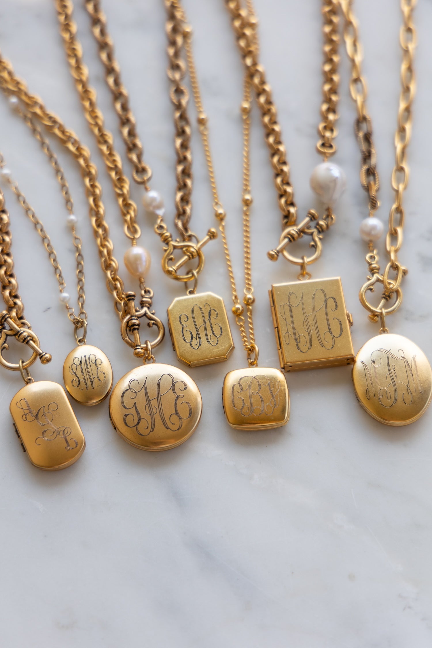 Custom Machine Engraved Katherine Necklace with Natural Pearl and Frances Locket