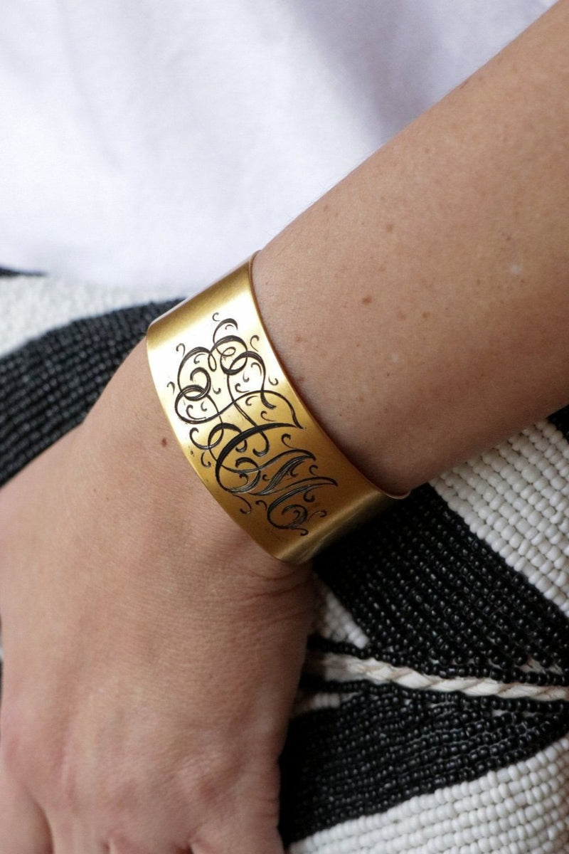 Custom Hand Engraved Wide Monogram Cuff Bracelet – Ex Voto 