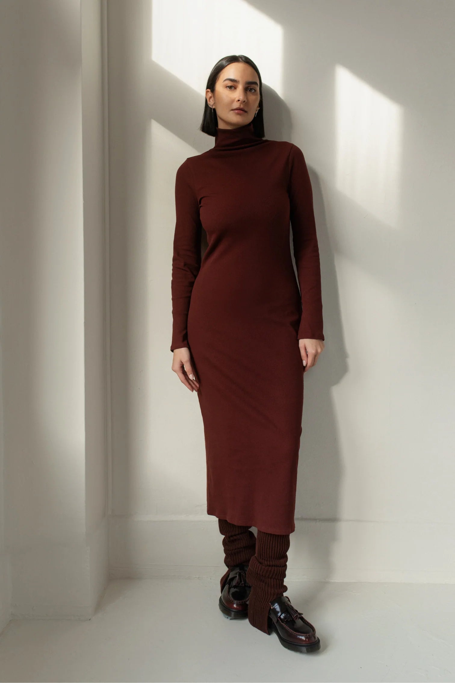 Ted Turtleneck Dress in Truffle Brown