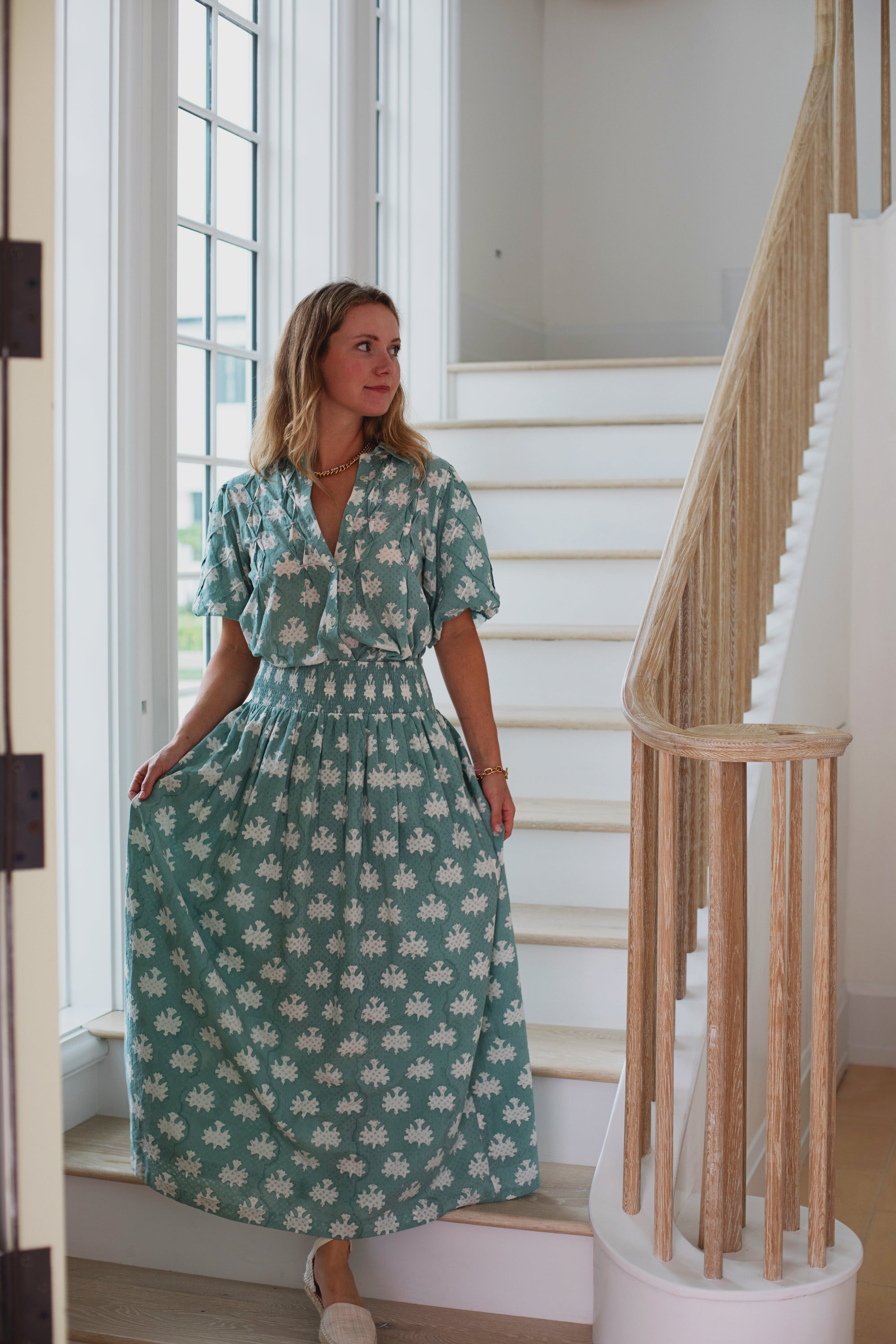 Mia Maxi Skirt in Blue Surf Blockprint by ExVoto – Ex Voto