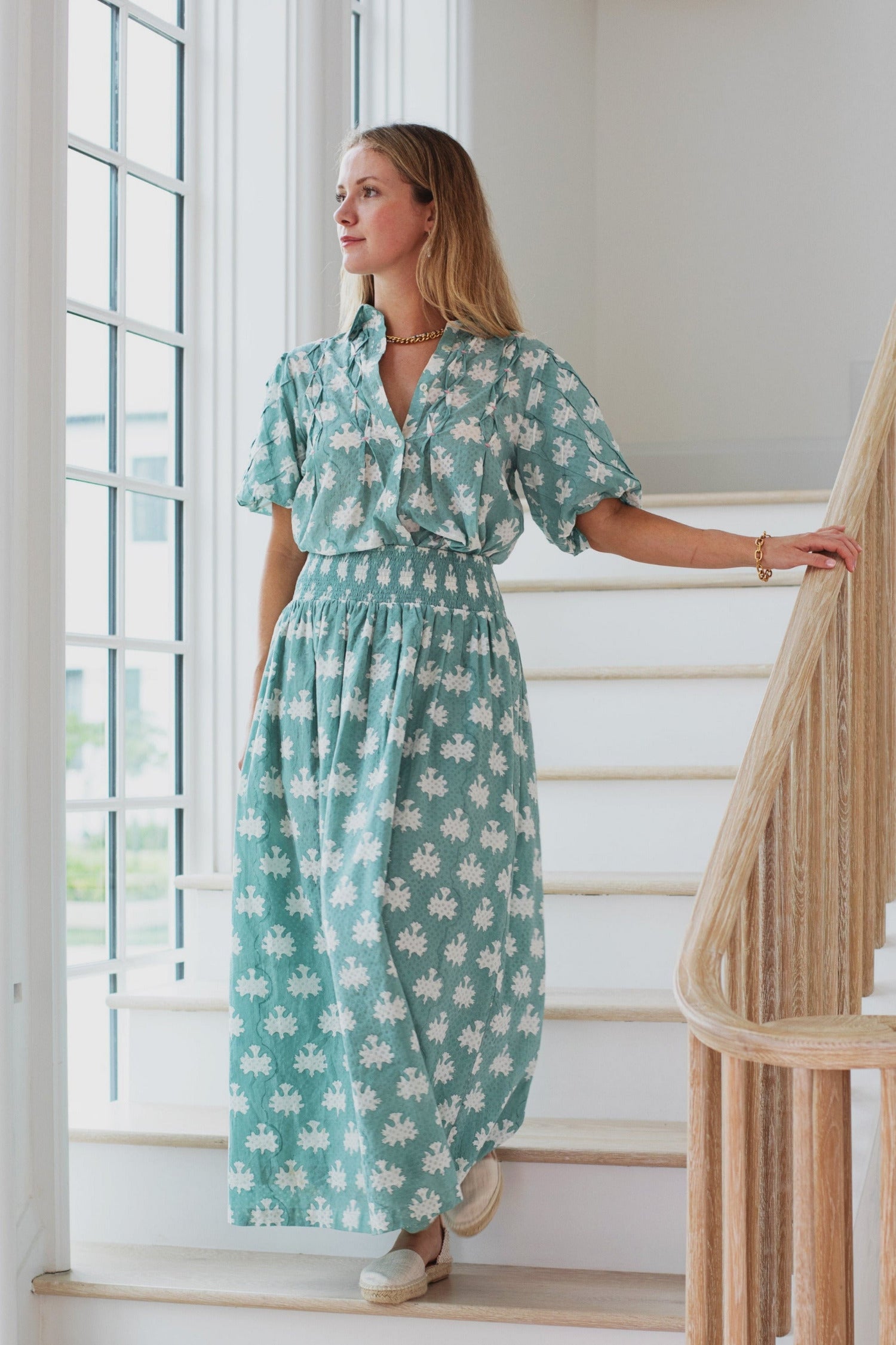 Mia Maxi Skirt in Blue Surf Blockprint by ExVoto – Ex Voto