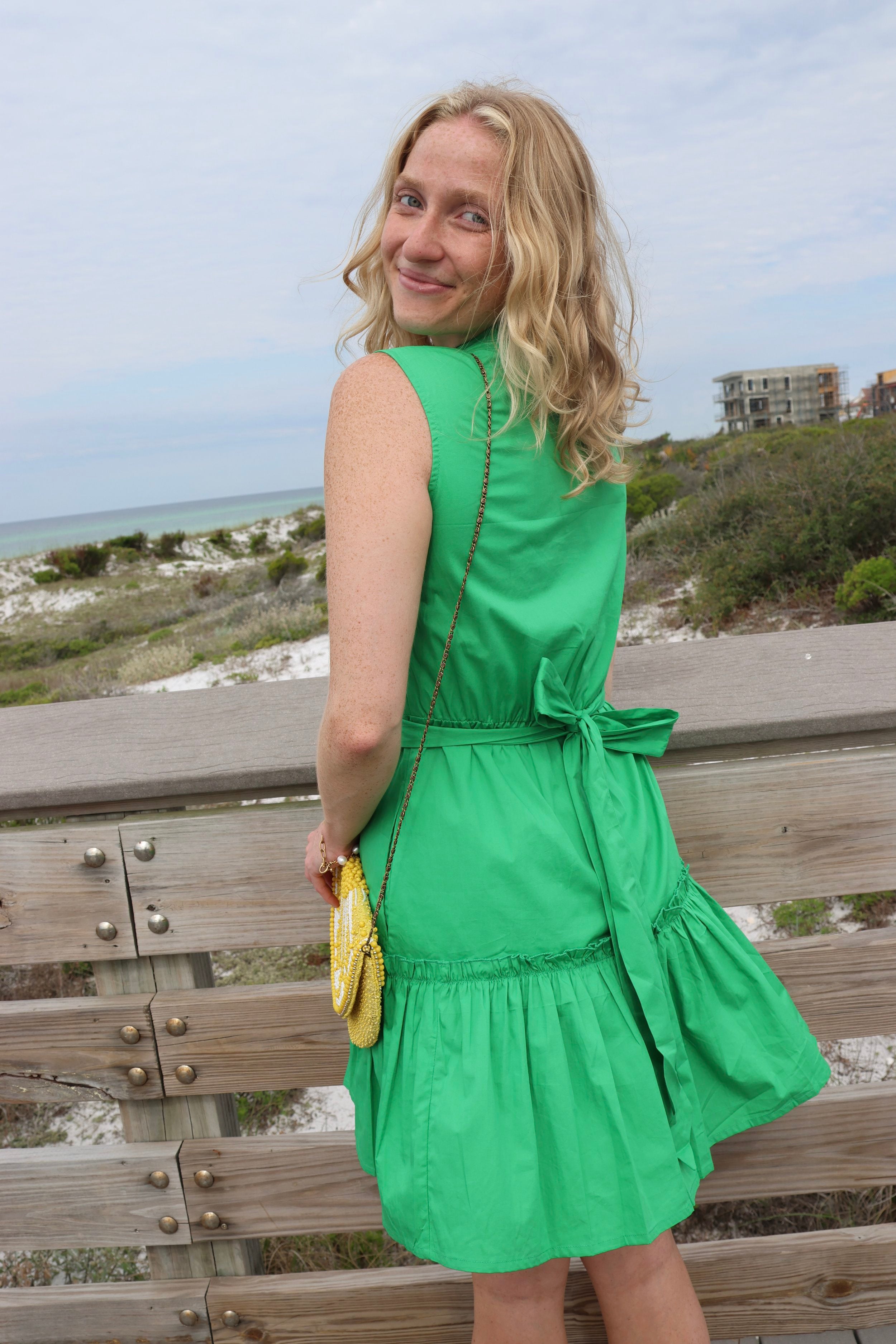 Lemon Twist Mini Wrap Dress in Green