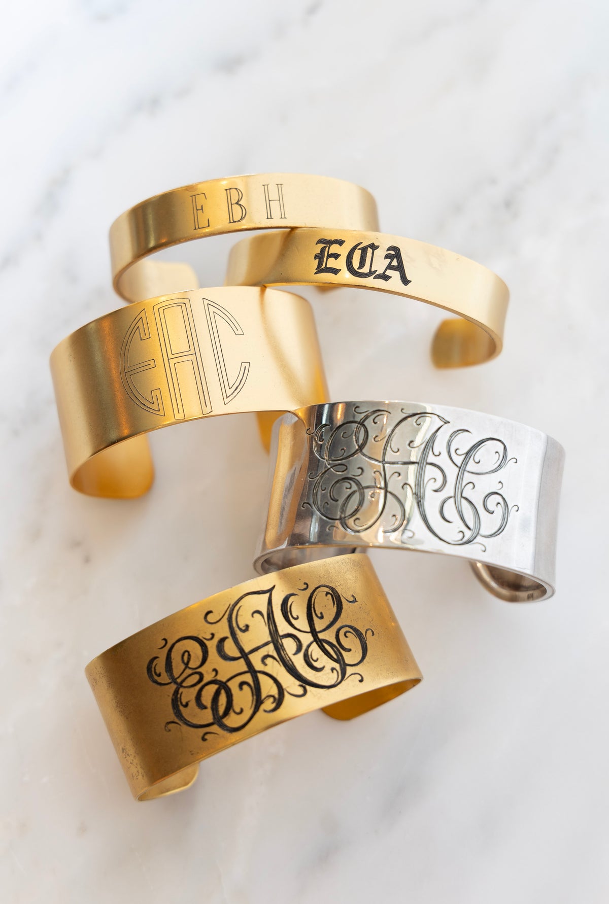 Custom Hand Engraved Wide Monogram Cuff Bracelet – Ex Voto Vintage