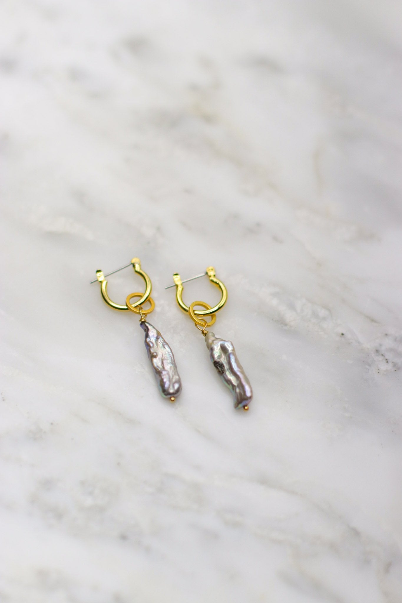 Gold-filled Grey Pearl Stick outlet Earrings Handmade by Bonet Jewelry