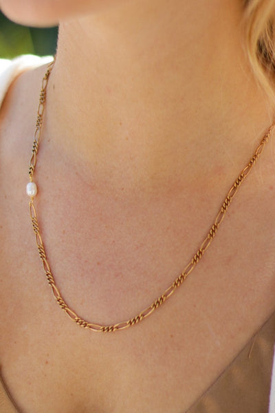 ネックレス・チョーカー [VINTAGE HOLLYWOOD] Chain Half Pearl Necklace Wekicici Chunky Link Chain Necklace Half Pearl Half Chain