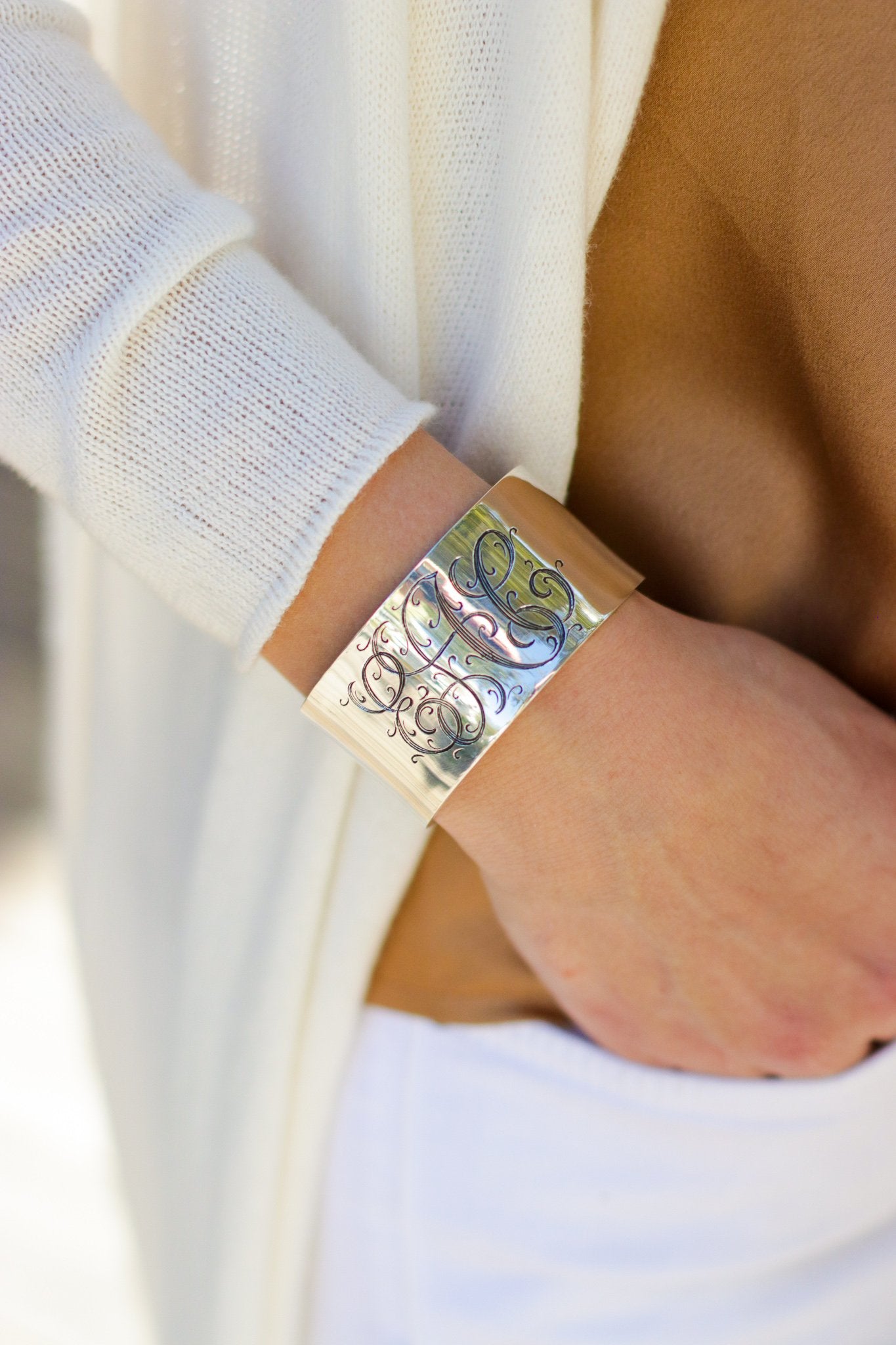 Intricately orders Carved Silver Flower Cuff