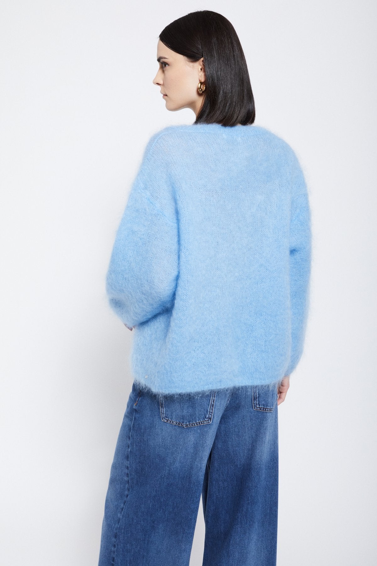 Mohair V Neck Sweater in Light Blue Ex Voto Vintage