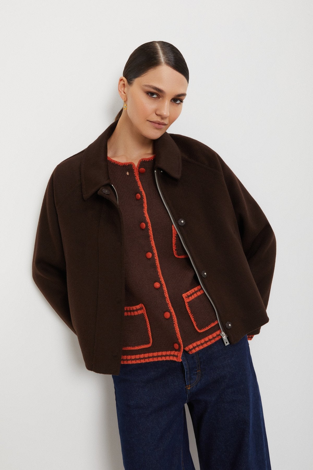 Cropped Wool Blend Jacket by Ottod'Ame (Chocolate Brown or Ecru