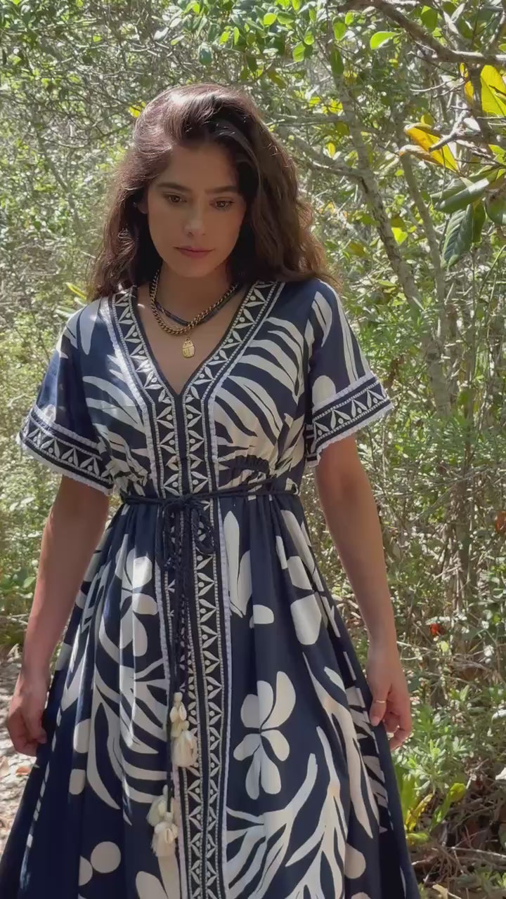 Cora Caftan in Deep Lapis by ExVoto – Ex Voto Vintage